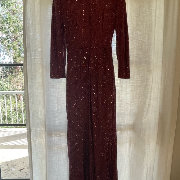 Michael Costello x Revolve Sequin Long-Sleeve Burgundy Gown— Worn Once; Size L; - Picture 6 of 7
